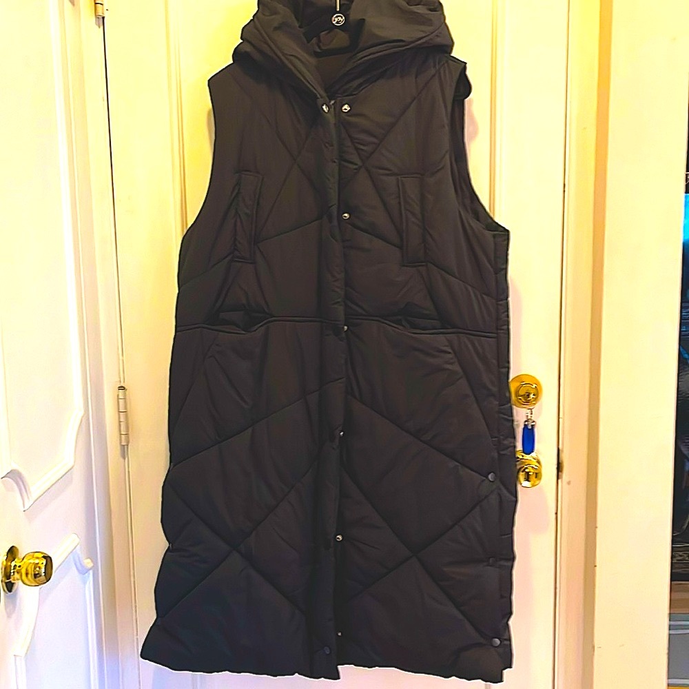 Long Quilted Vest with Hood